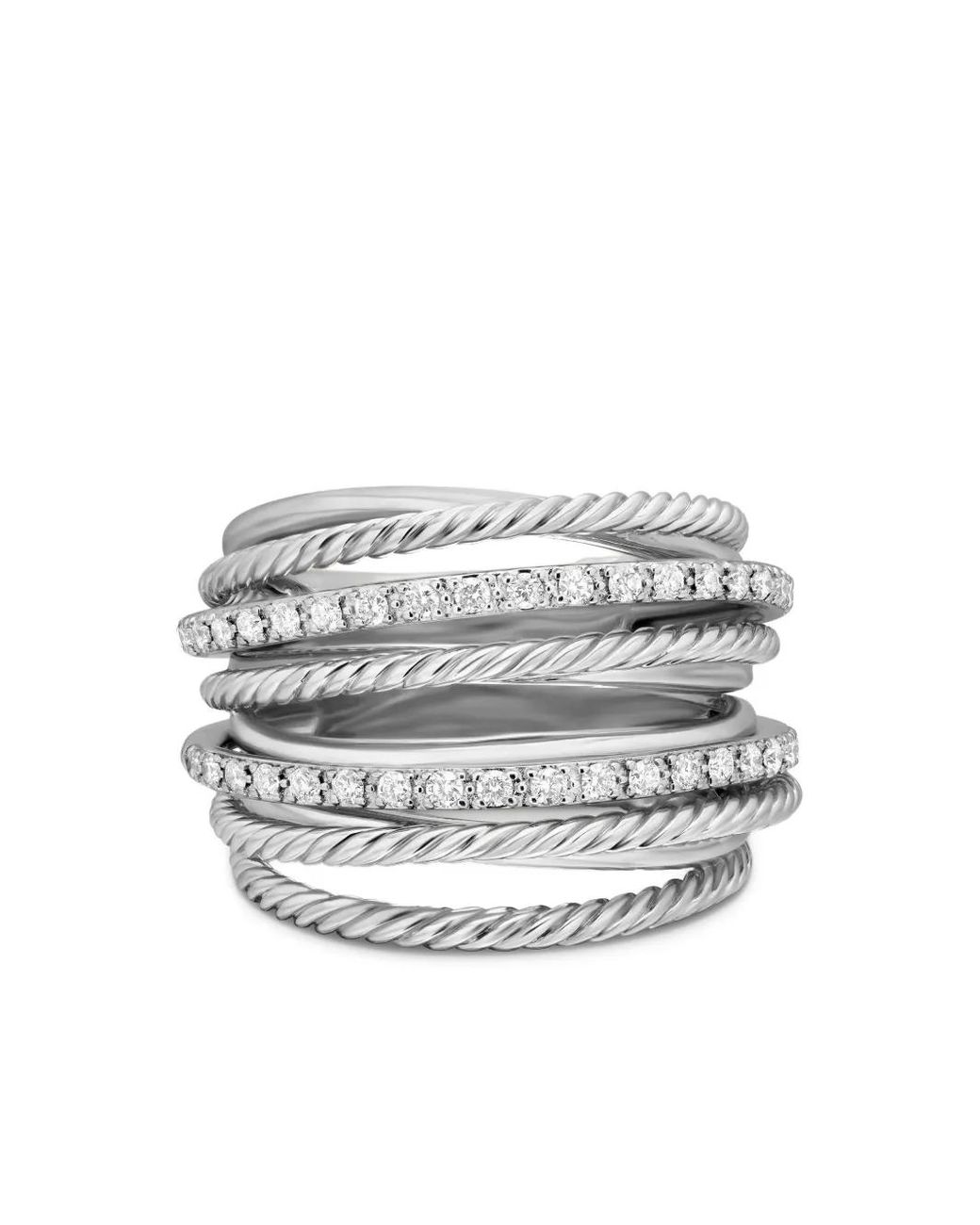 David Yurman White Sterling Crossover Diamond Ring (17.8Mm)