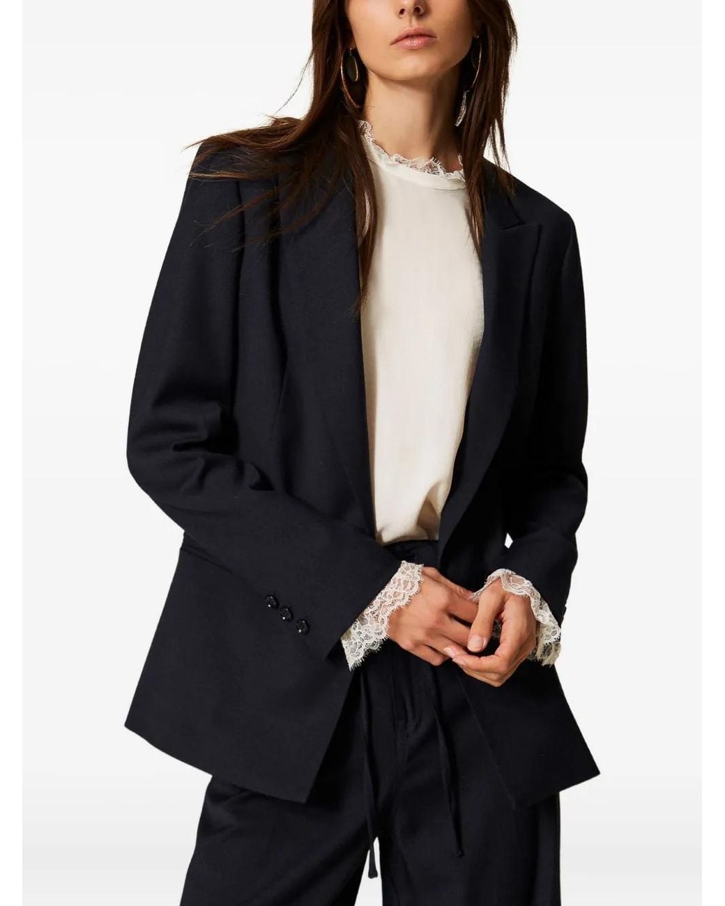 Twinset Blue Double-Breasted Wool-Blend Blazer
