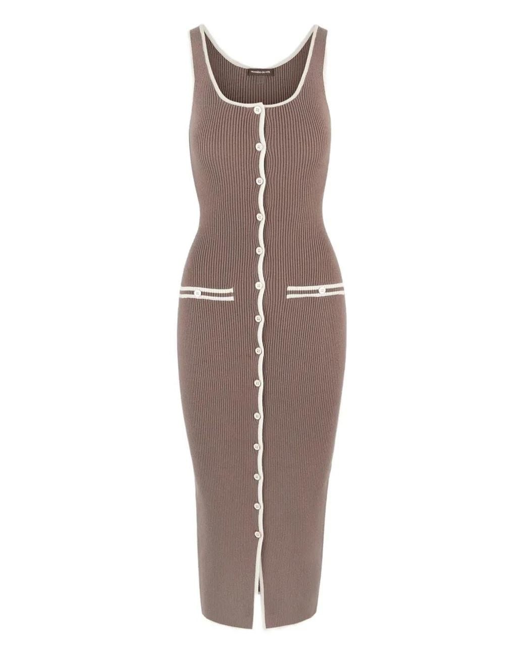 Manière De Voir Brown Daphne Rib Knit Contrast Midi Dress
