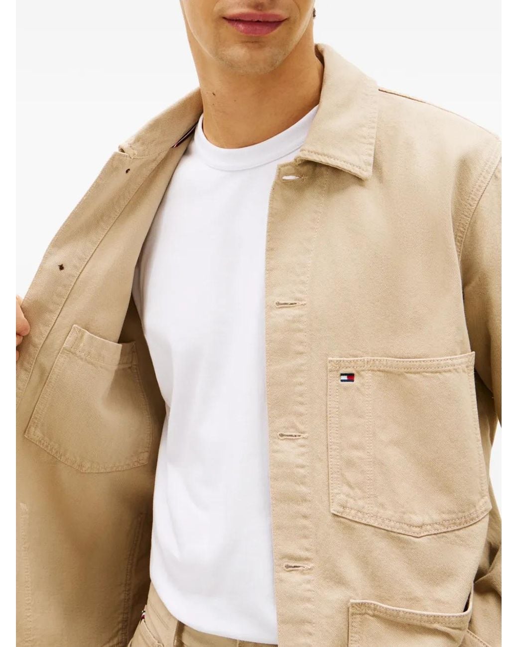 Tommy Hilfiger Flag Embroidered Denim Chore Jacket in Natural for Men ...