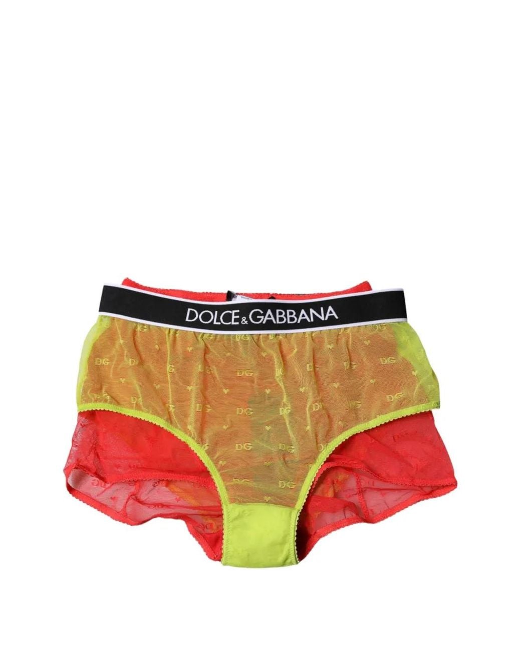 Dolce & Gabbana Red Logo-Waistband Tulle Briefs