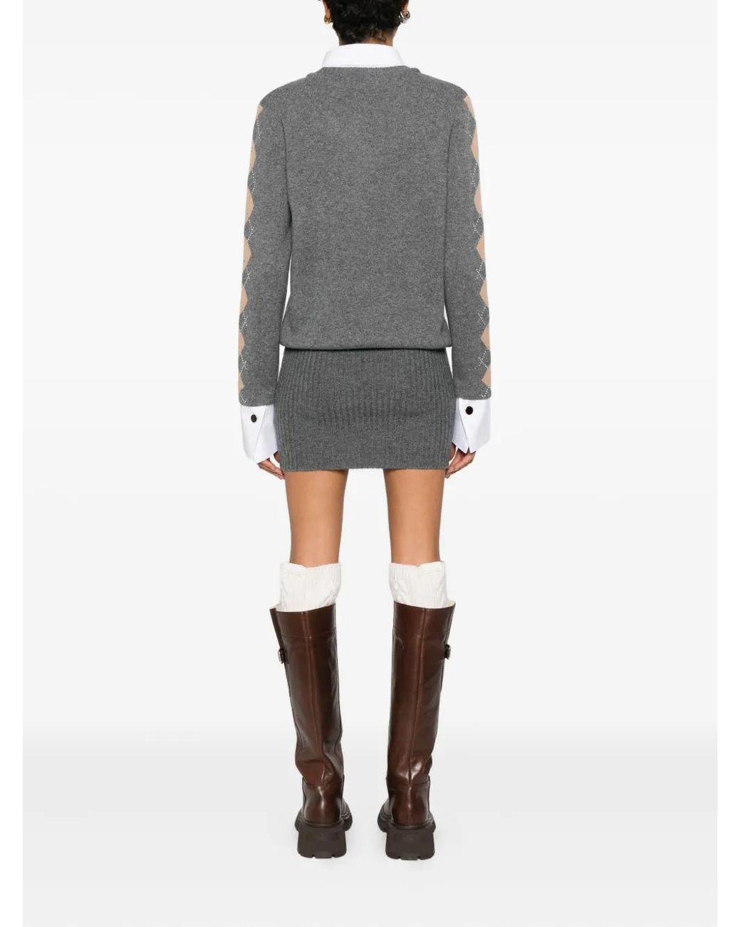 retroféte Gray Ornella Argyle-Pattern Embellished Mini Dress