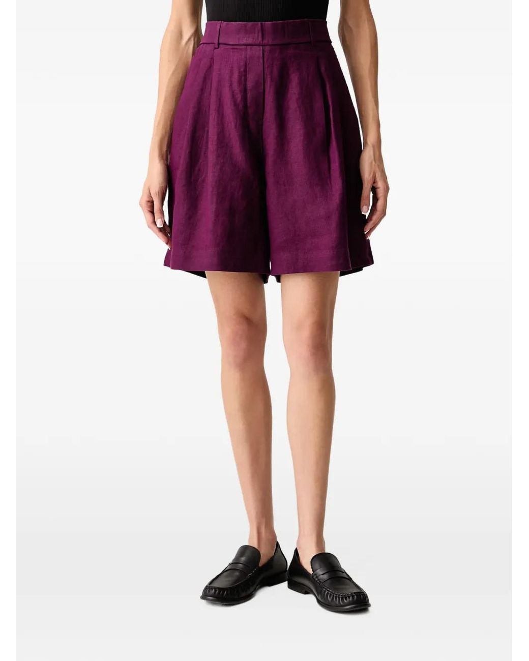 Benetton Purple Pleated Elasticated-Waist Shorts