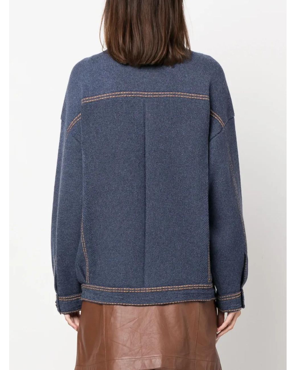 Barrie Blue Contrast-Stitching Denim-Effect Jacket