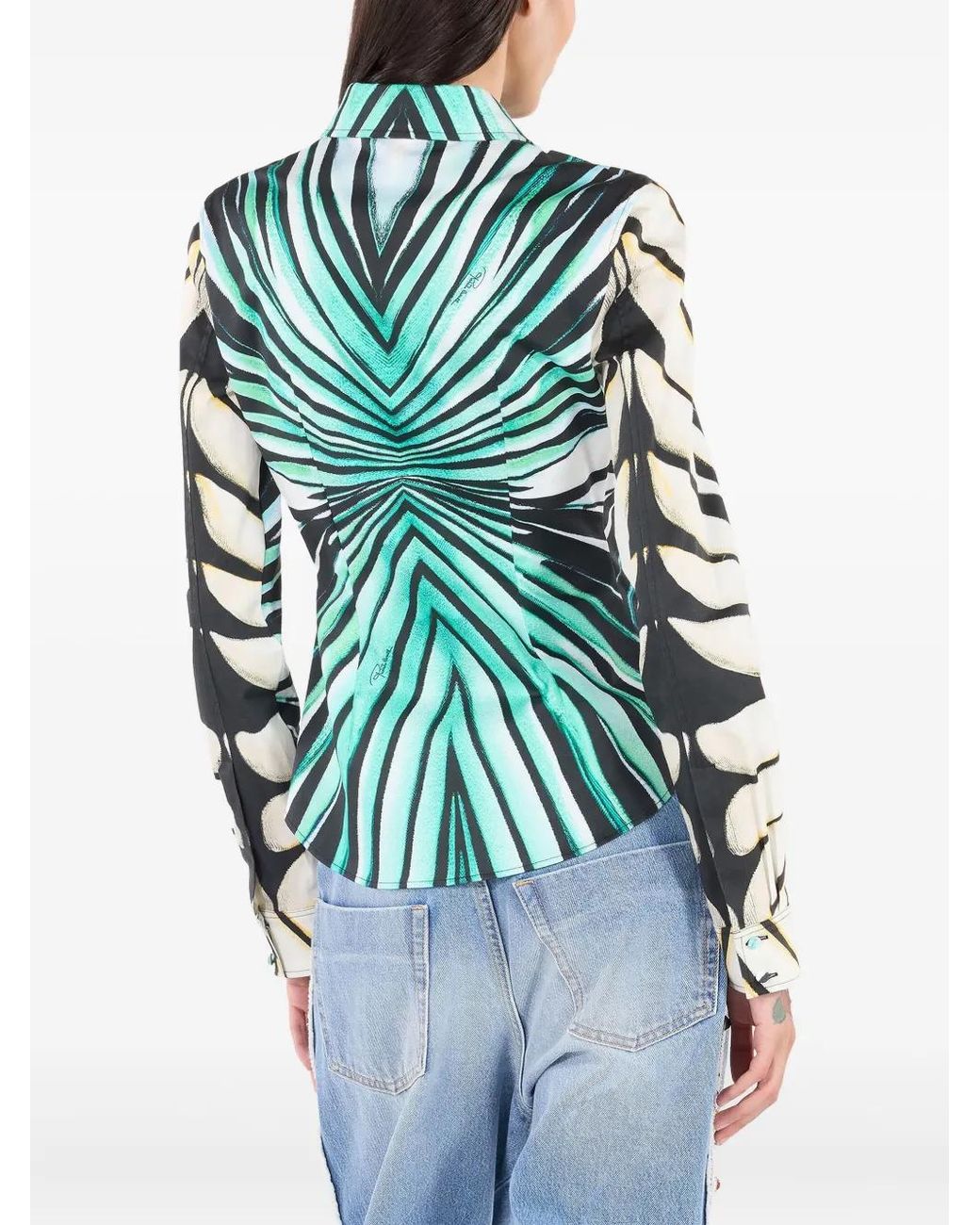 Roberto Cavalli Green Printed Button-Up Shirt