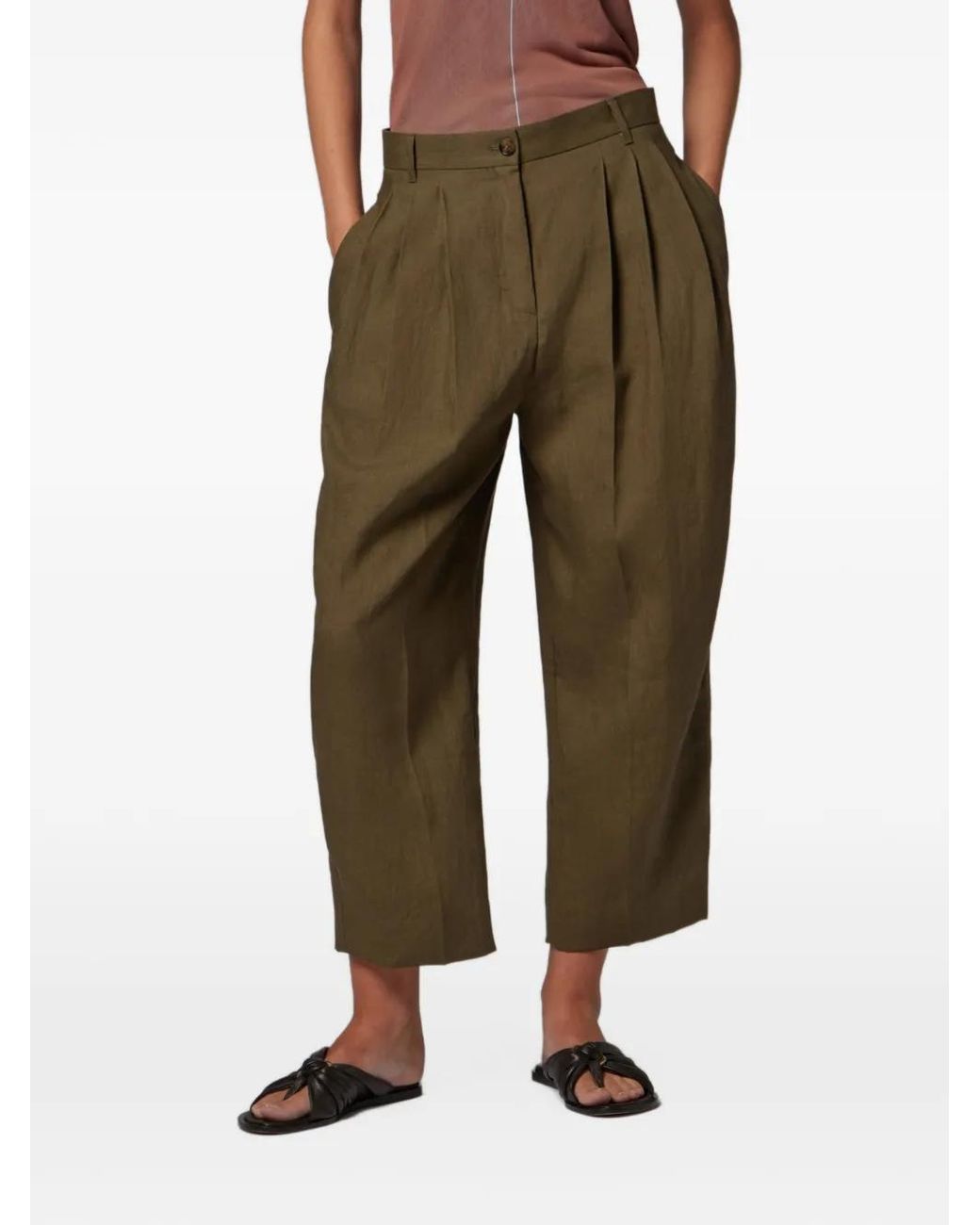 Paul Smith Green Pleated Linen Trousers