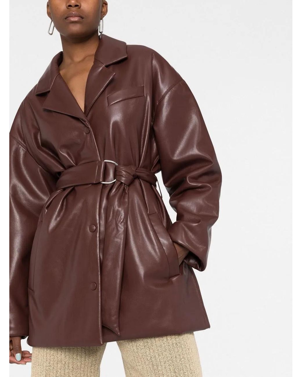 Nanushka Brown Belted Faux-Leather Blazer
