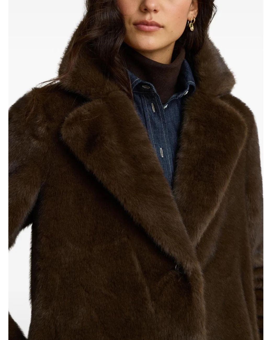 Ralph Lauren Brown Faux-Fur Reefer Coat
