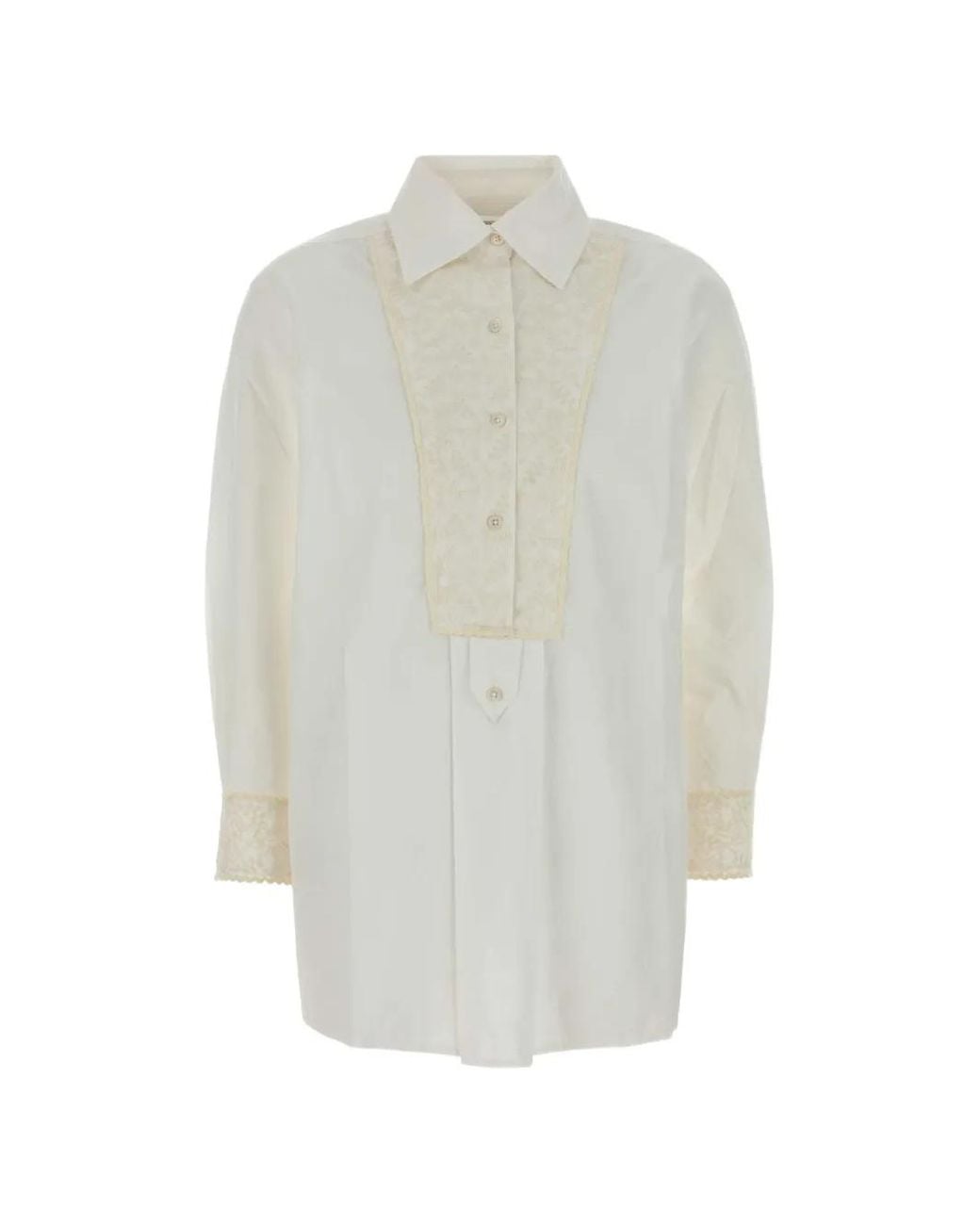 Bode White Lace-Panelled Pleated Shirt