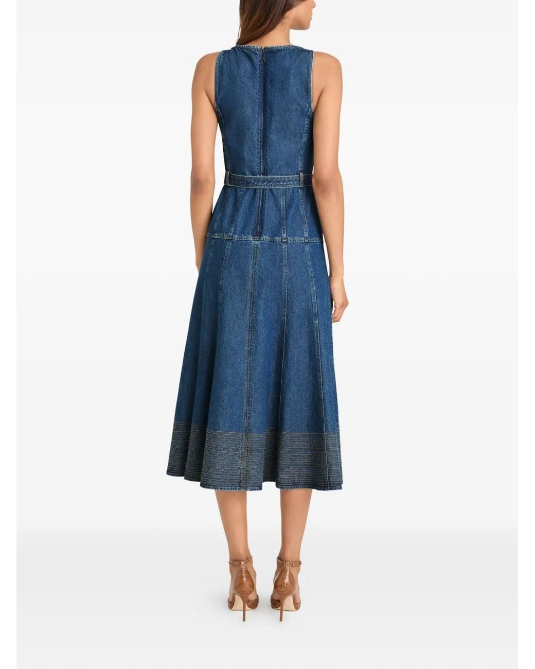 Cinq À Sept Blue Kehlani Button Belted Jean Midi Dress