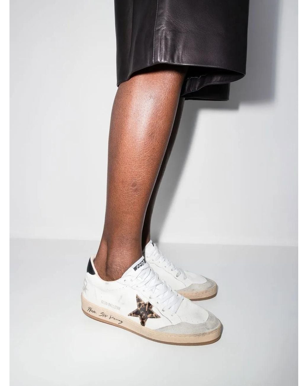 Golden Goose Deluxe Brand White Ball Star Trainers With Leopard Print Pony Skin Star And Heels Tab