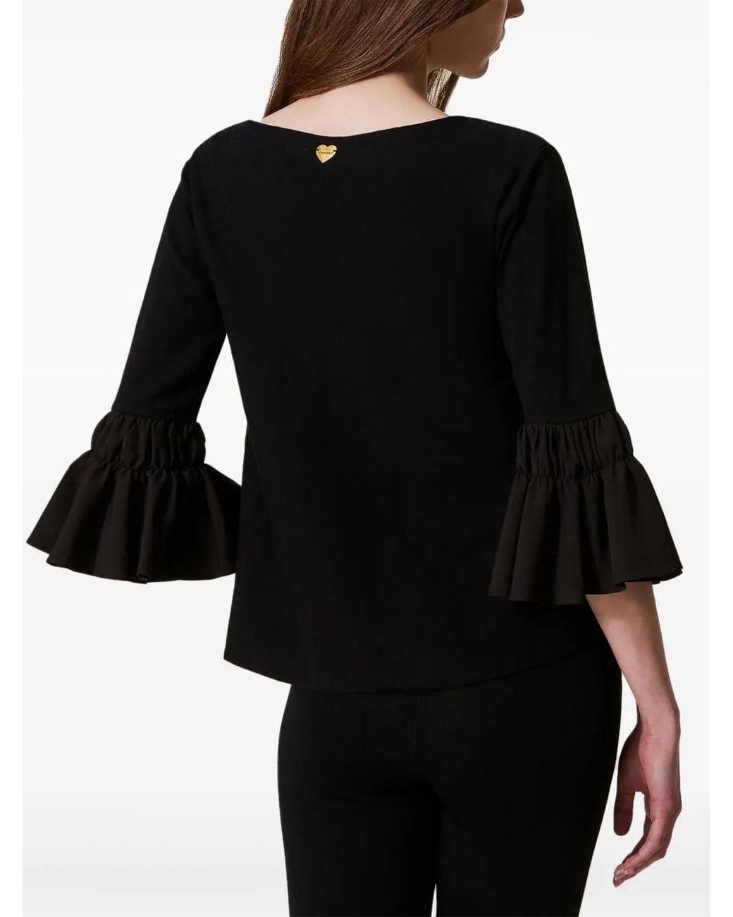 Twinset Black Flounce-Sleeves Sweater