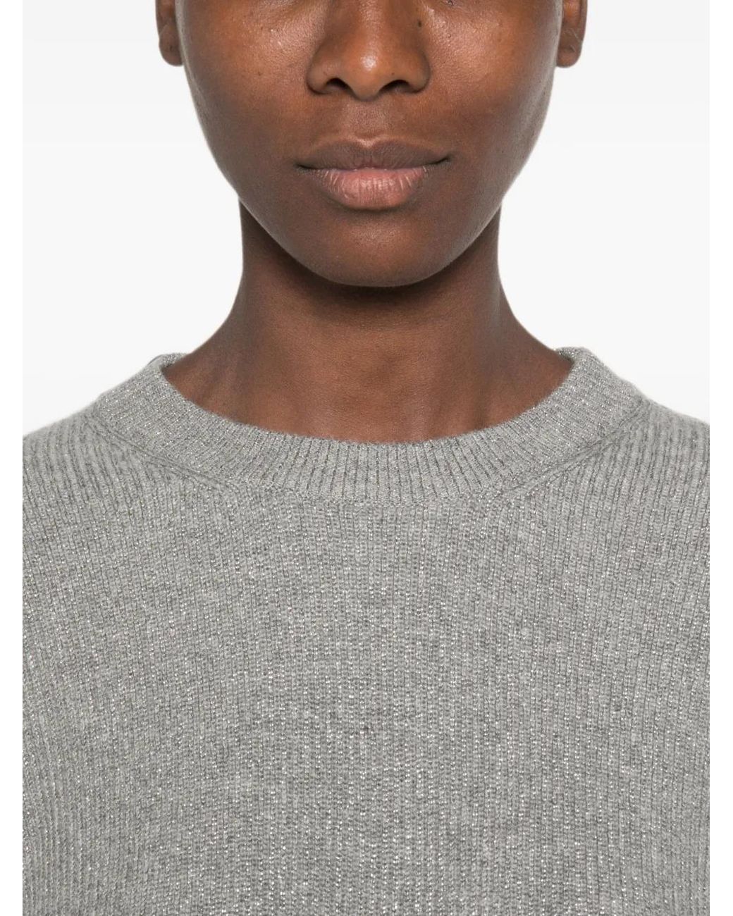 Brunello Cucinelli Gray Sparkling Cashmere English Rib Sweater