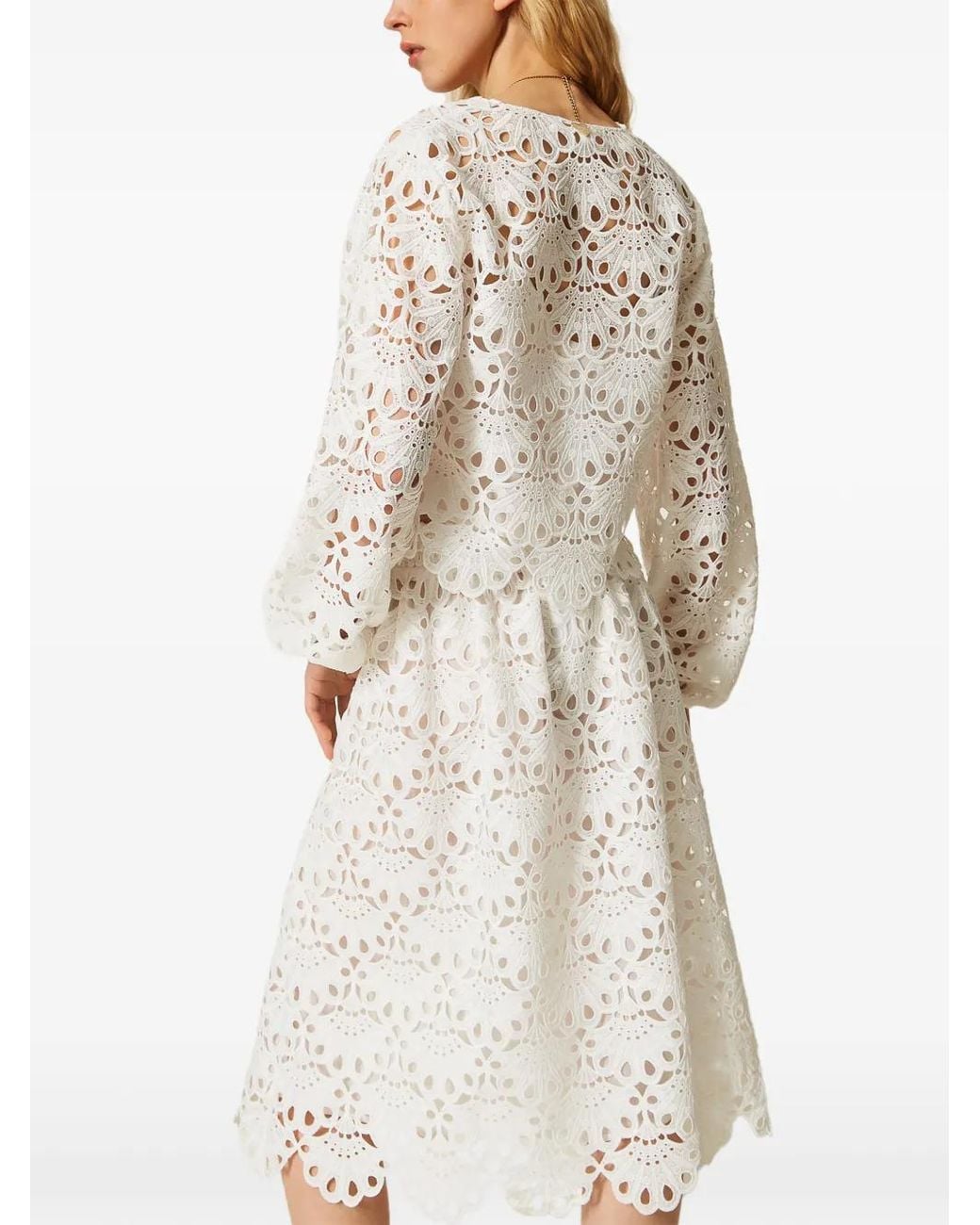 Twinset White Macramé Midi Skirt