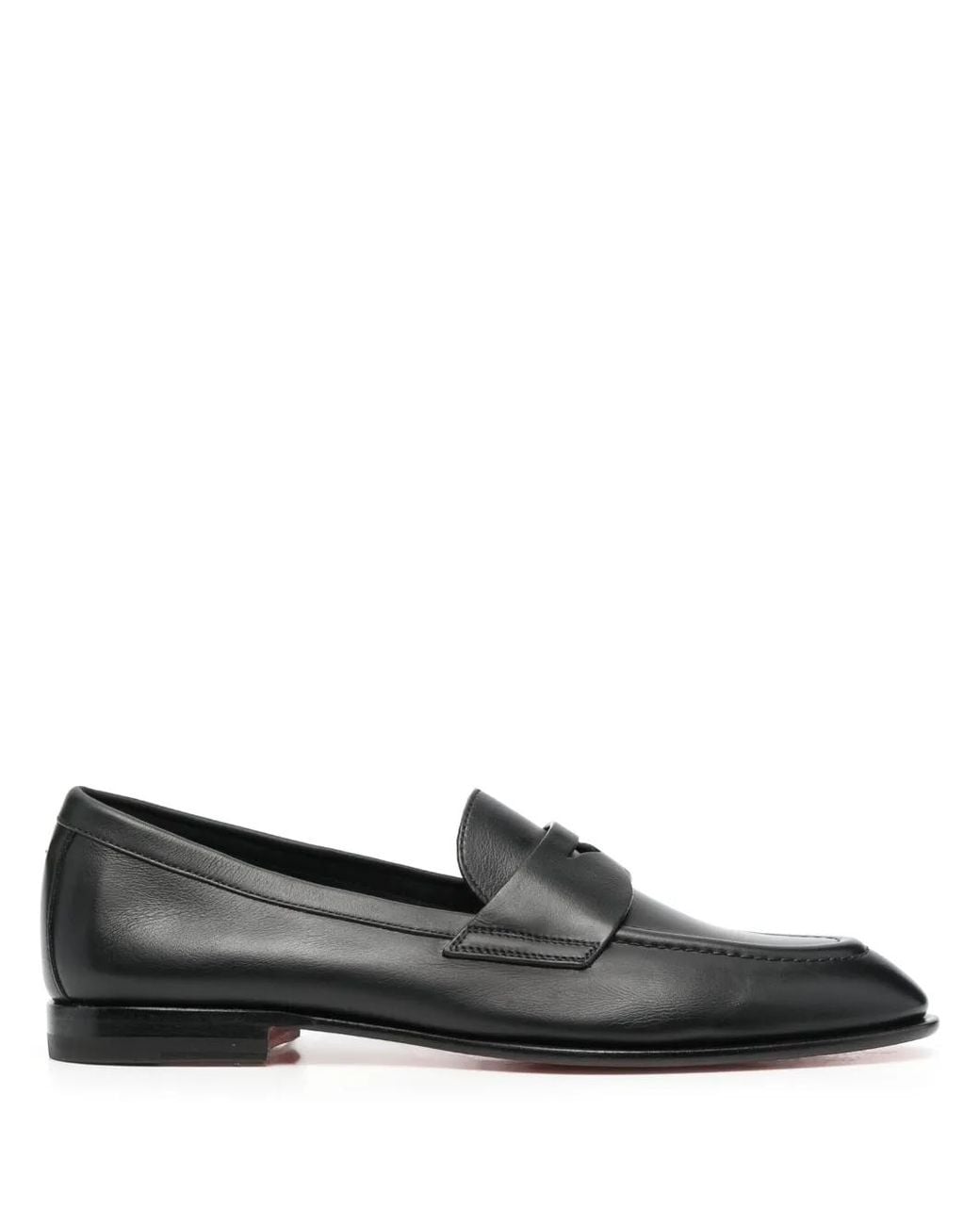 Santoni Black Penny Leather Loafers