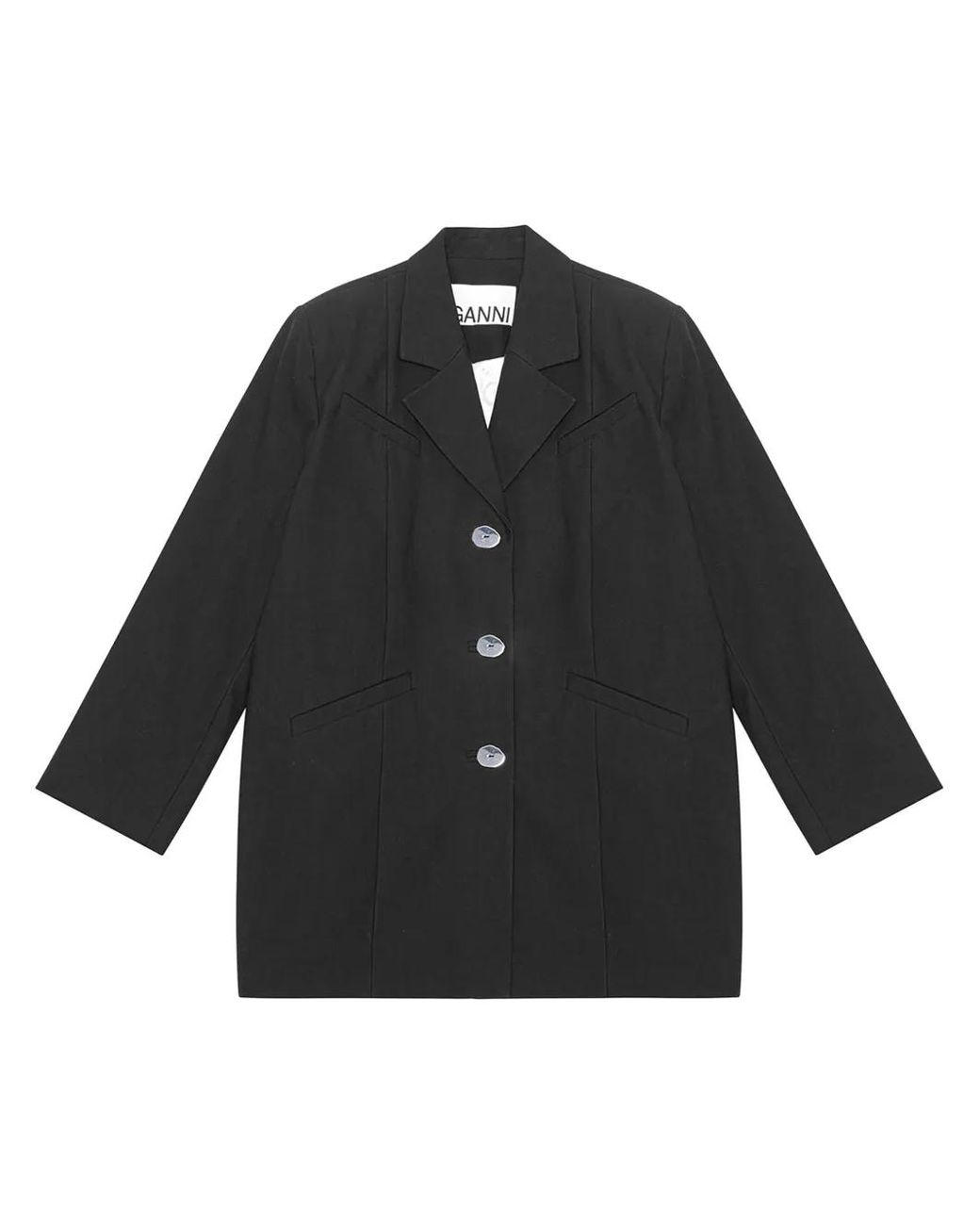 Ganni Black Suiting Cotton Blazer