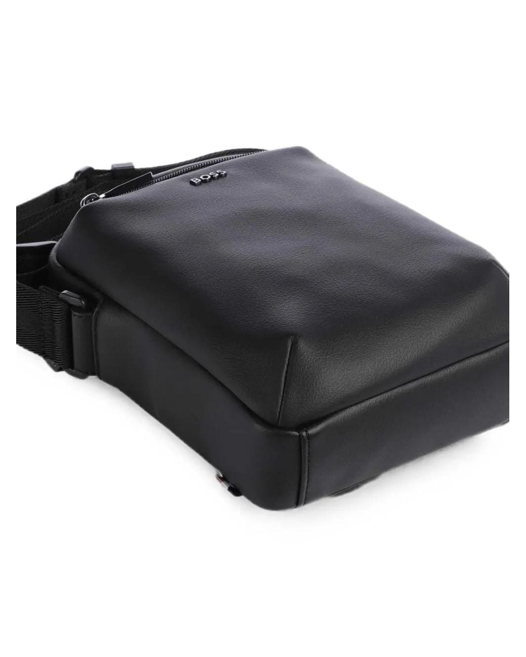 Boss Black Grained-Texture Logo-Plaque Messenger Bag for men