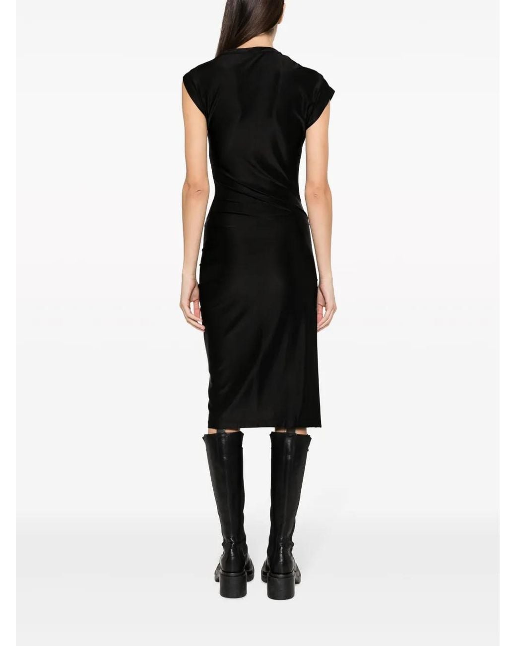 Rabanne Black Asymmetric Draped Midi Dress