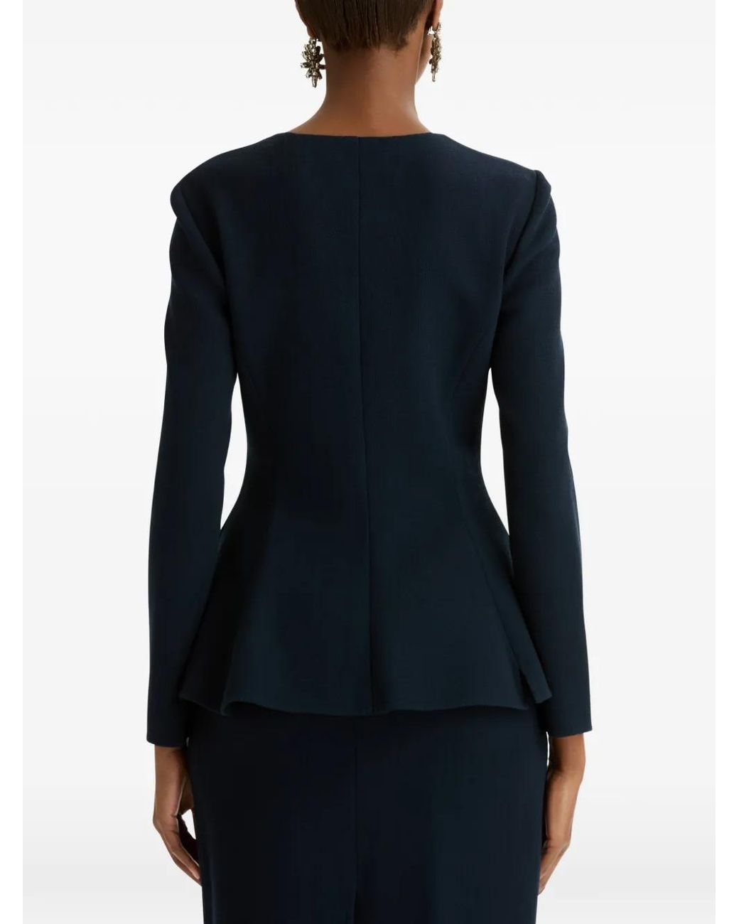 Oscar de la Renta Blue Peplum Wool-Blend Jacket