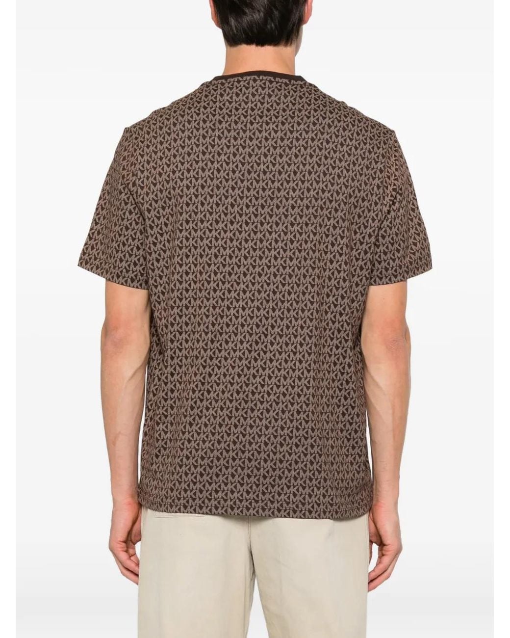 Michael Kors Brown Monogram-Print Cotton T-Shirt for men