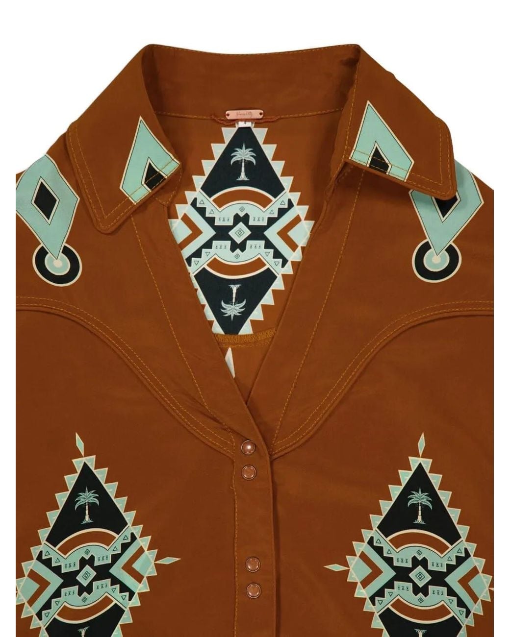 Johanna Ortiz Brown Geometric-Print V-Neck Shirt