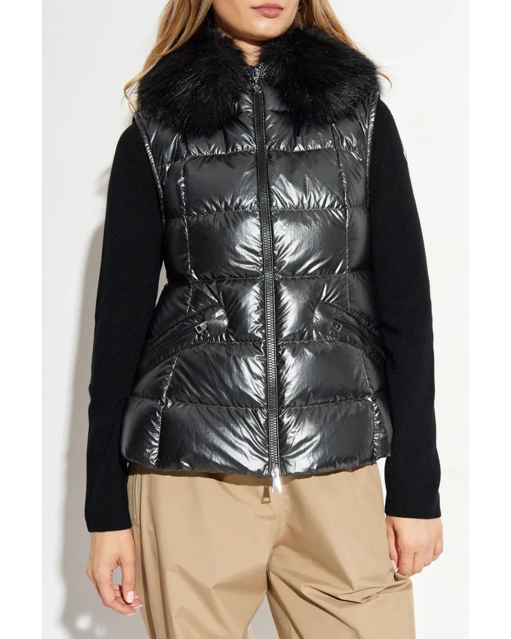 Moncler Black Anse Shearling-Collar Down Vest