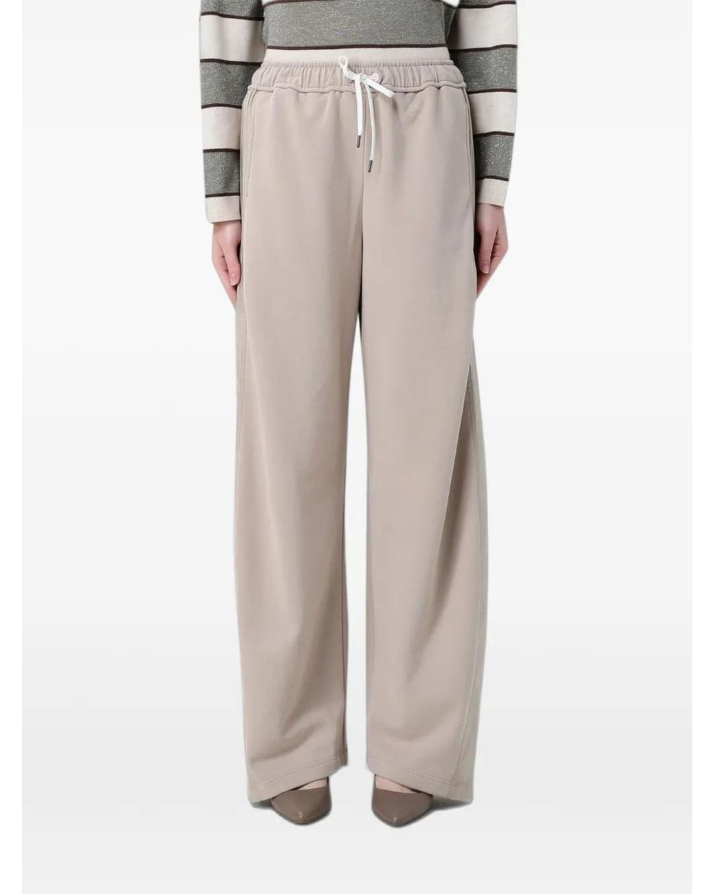 Brunello Cucinelli Natural Pantalon Ample À Lien De Resserrage