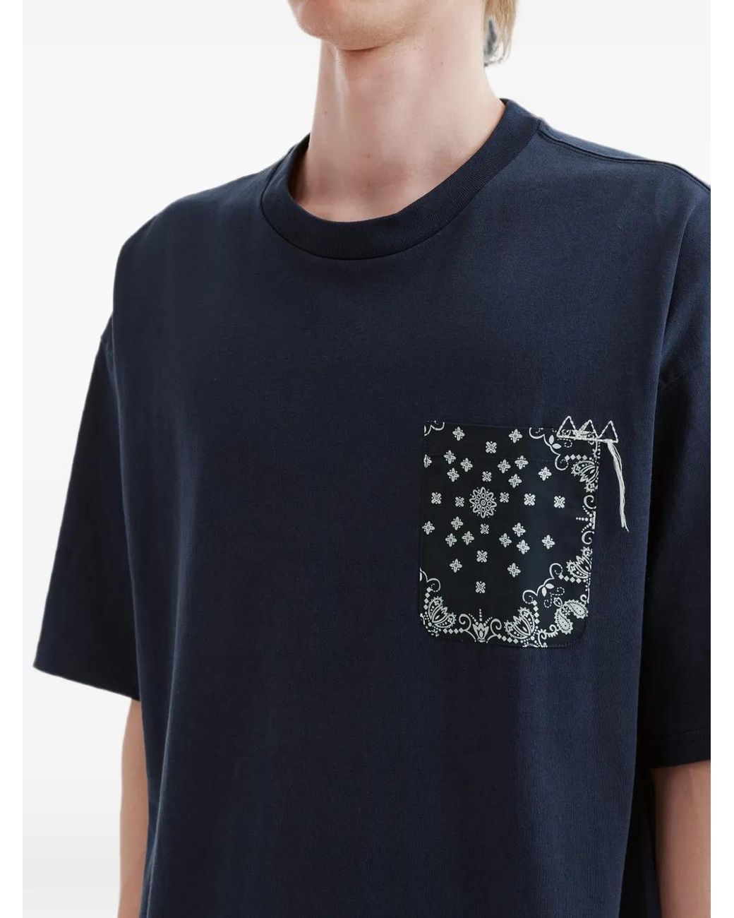 AFTERMATHS Blue Bandana-Print Pocket T-Shirt for men