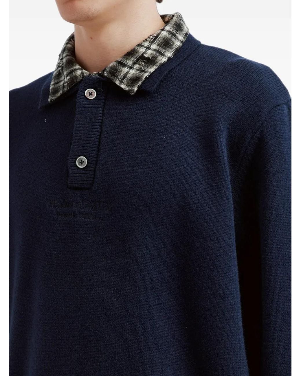 Izzue Blue Layered-Effect Polo-Collar Sweater for men