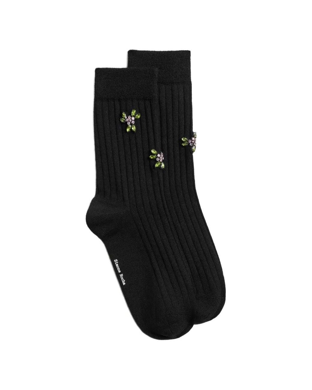 Simone Rocha Black Embellished Ribbed-Knit Socks