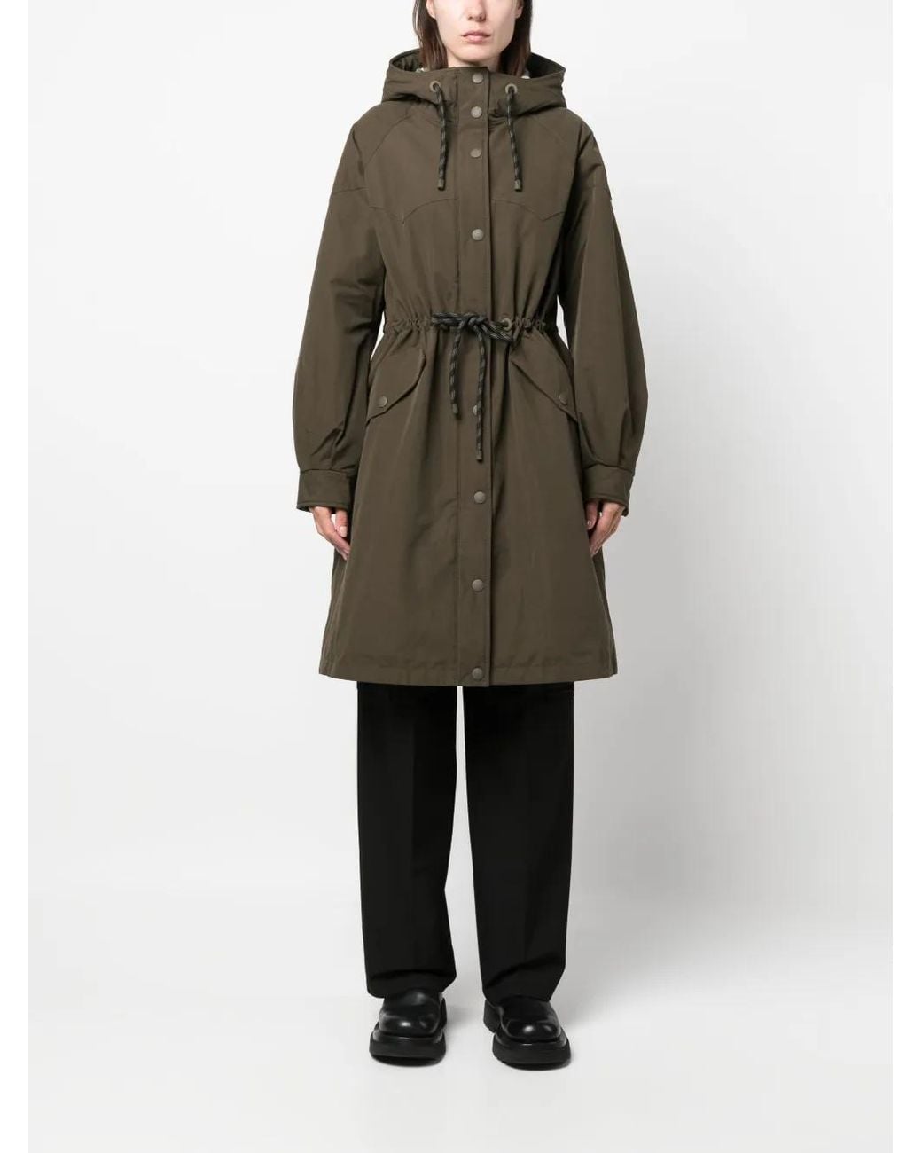 Woolrich Green Long-Line Drawstring Parka Coat