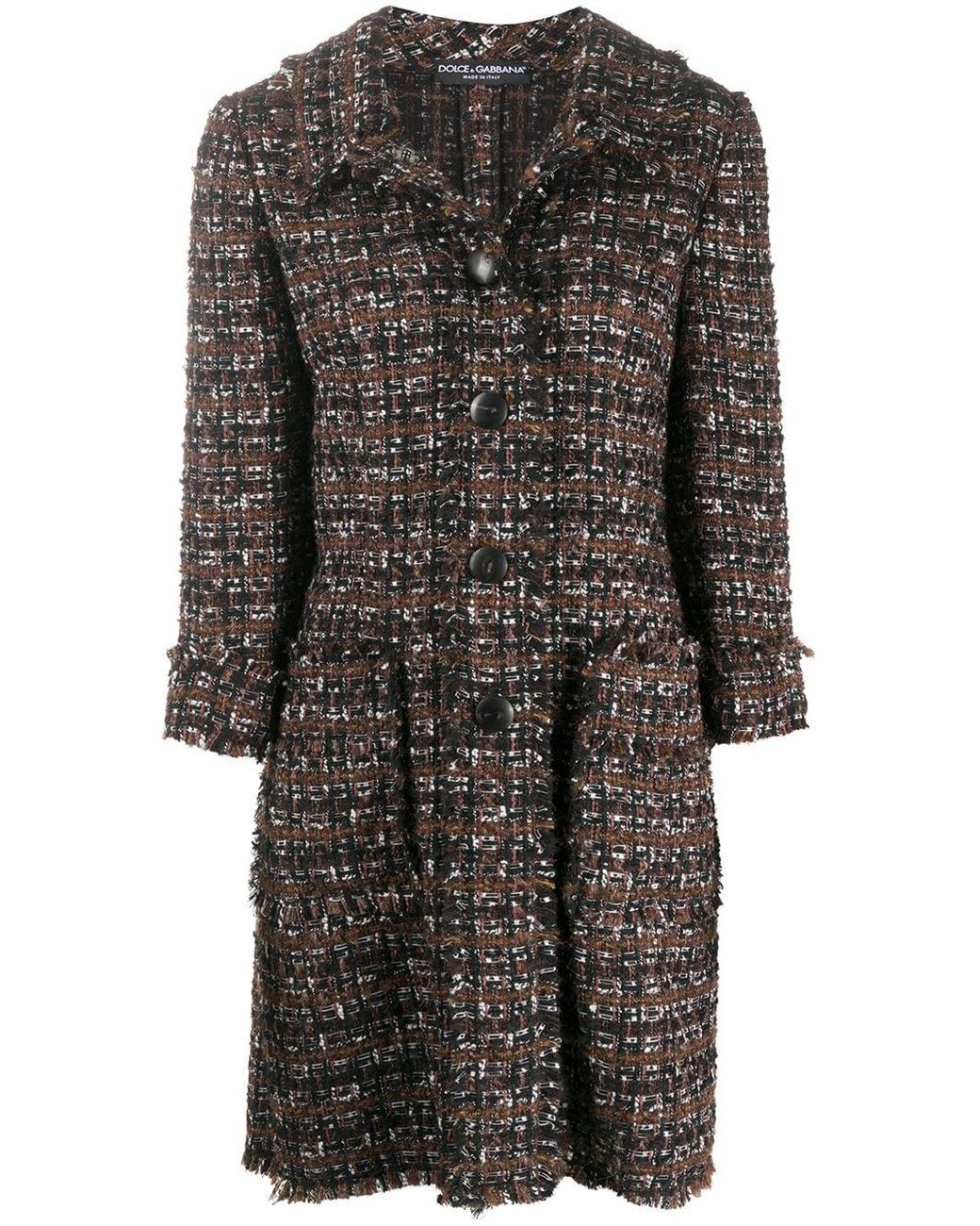Dolce & Gabbana Tweed Mid-length Coat in Brown - Lyst