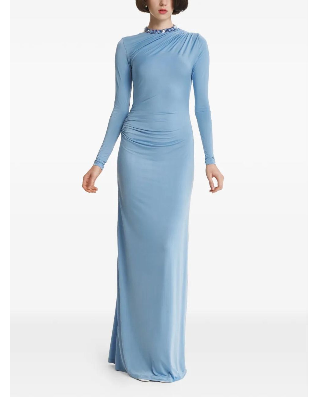 2310 STUDIO Blue Ruched Open-Back Maxi Dress