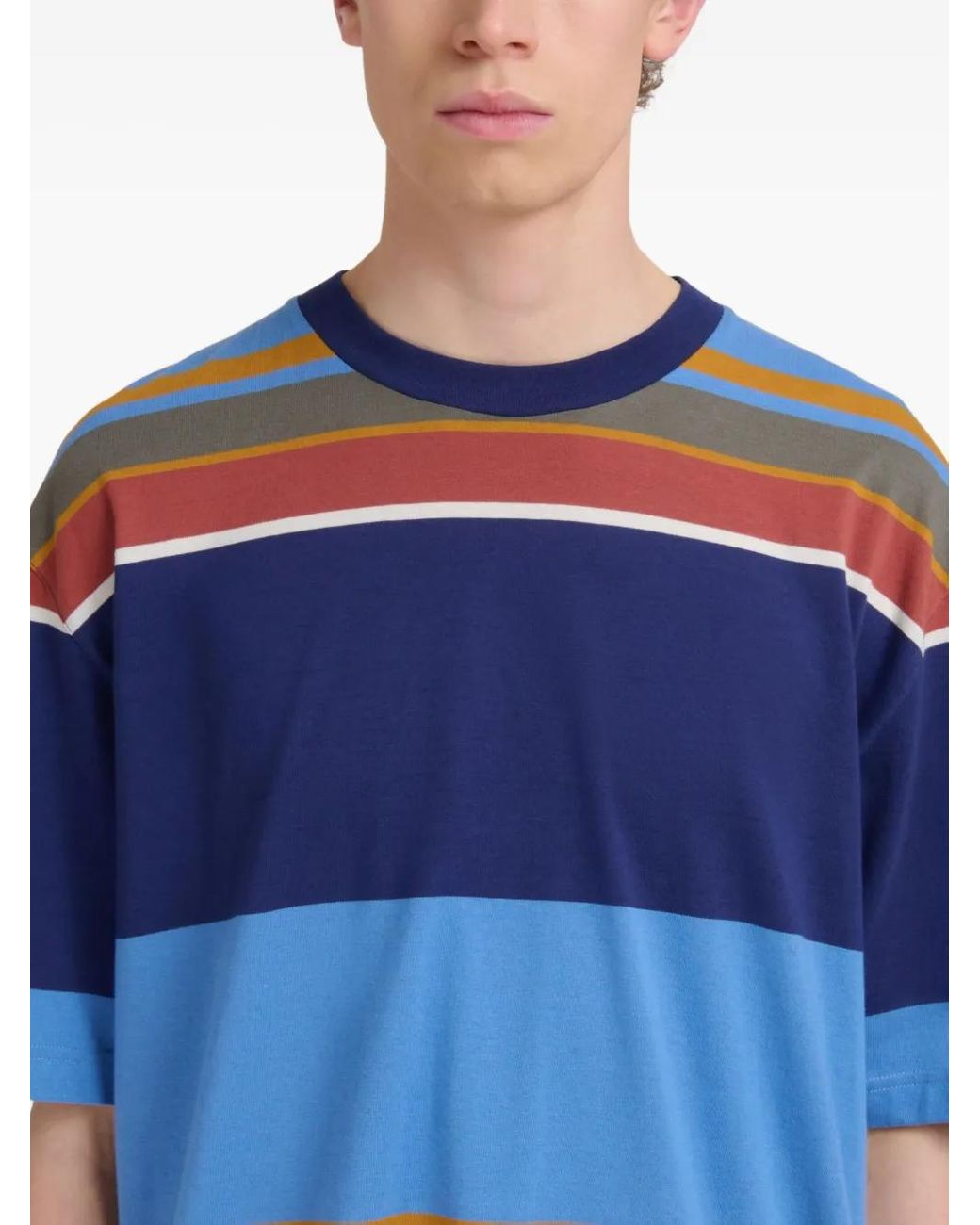Marni Blue Striped Cotton T-Shirt for men
