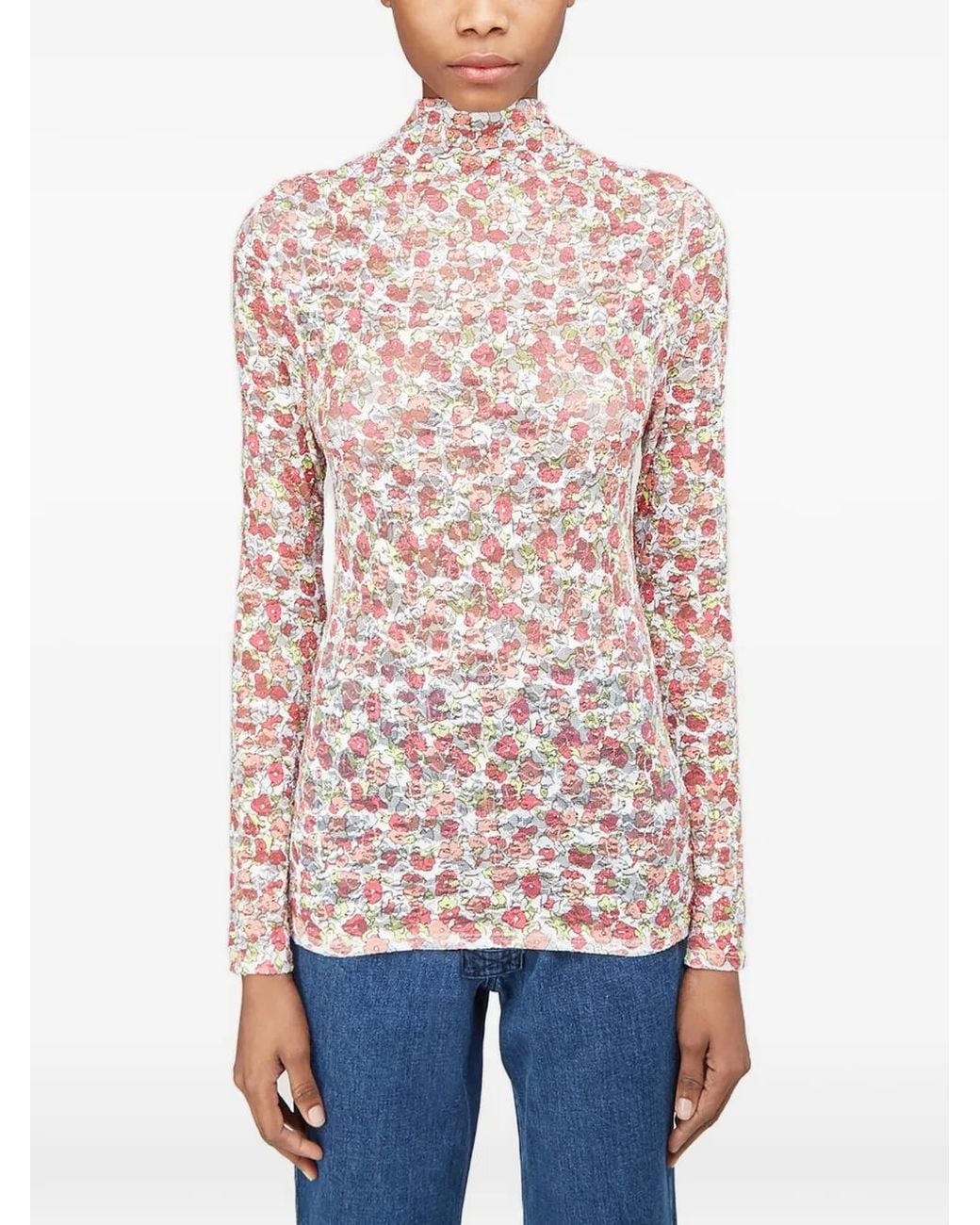 Collina Strada Red Floral-Print Long-Sleeve Top