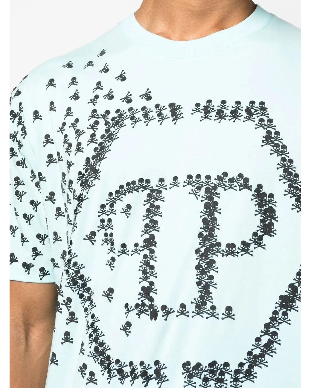 Philipp Plein Gray Skull Bones Logo-Print T-Shirt for men