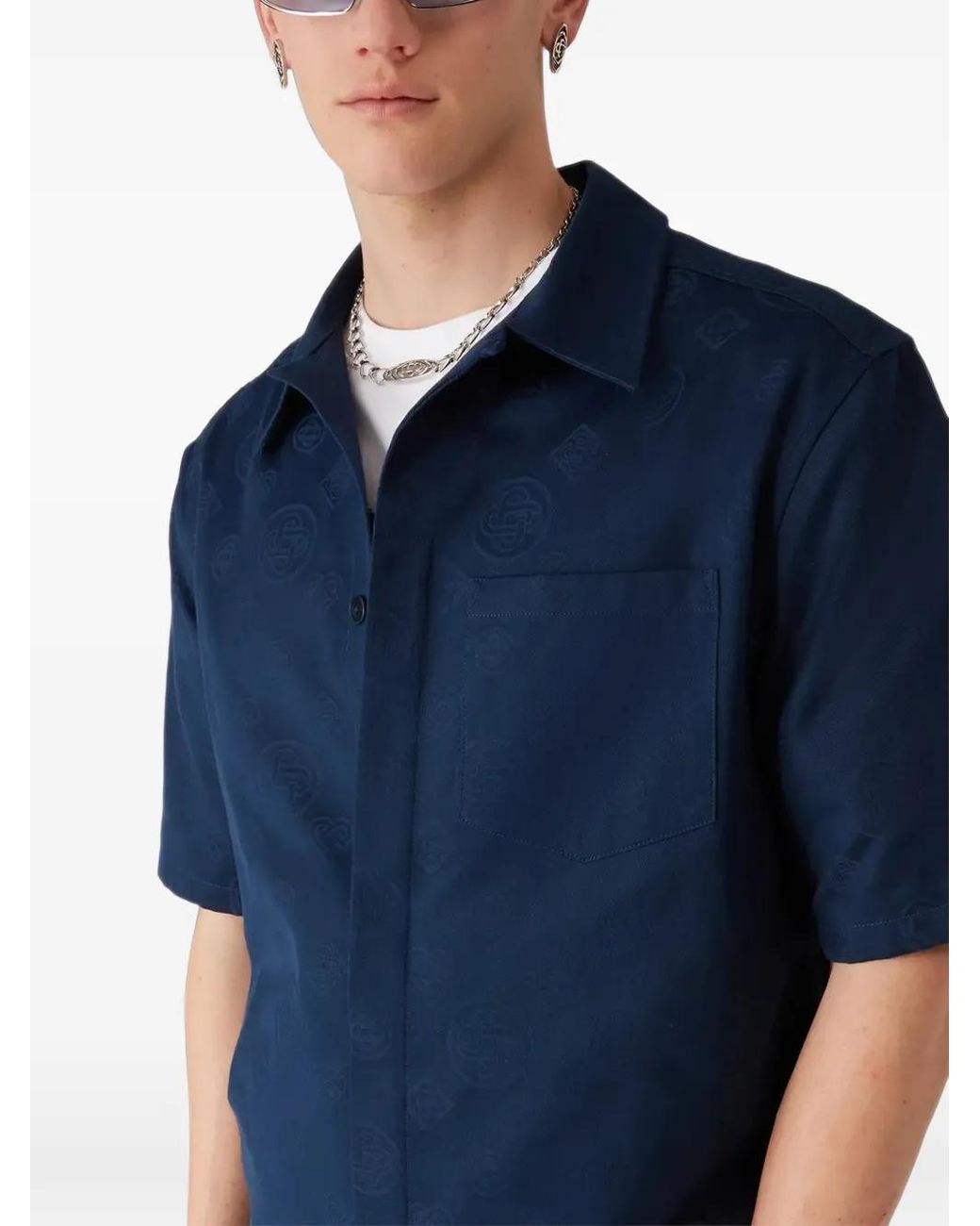 Casablanca Blue Monogram Short Sleeve Shirt for men