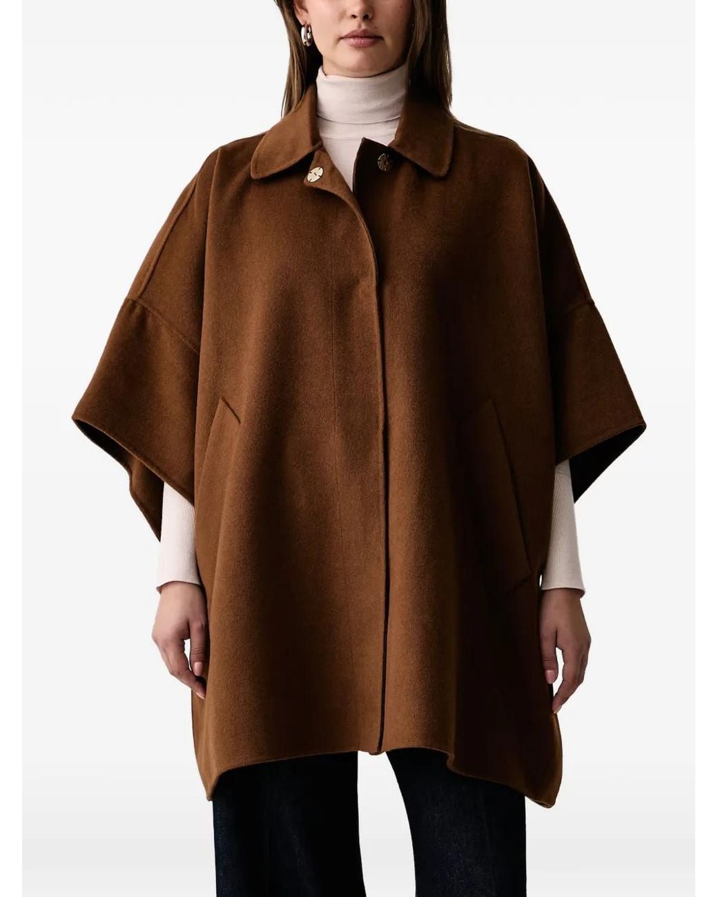 Kaos Brown Button-Fastening Cape Coat