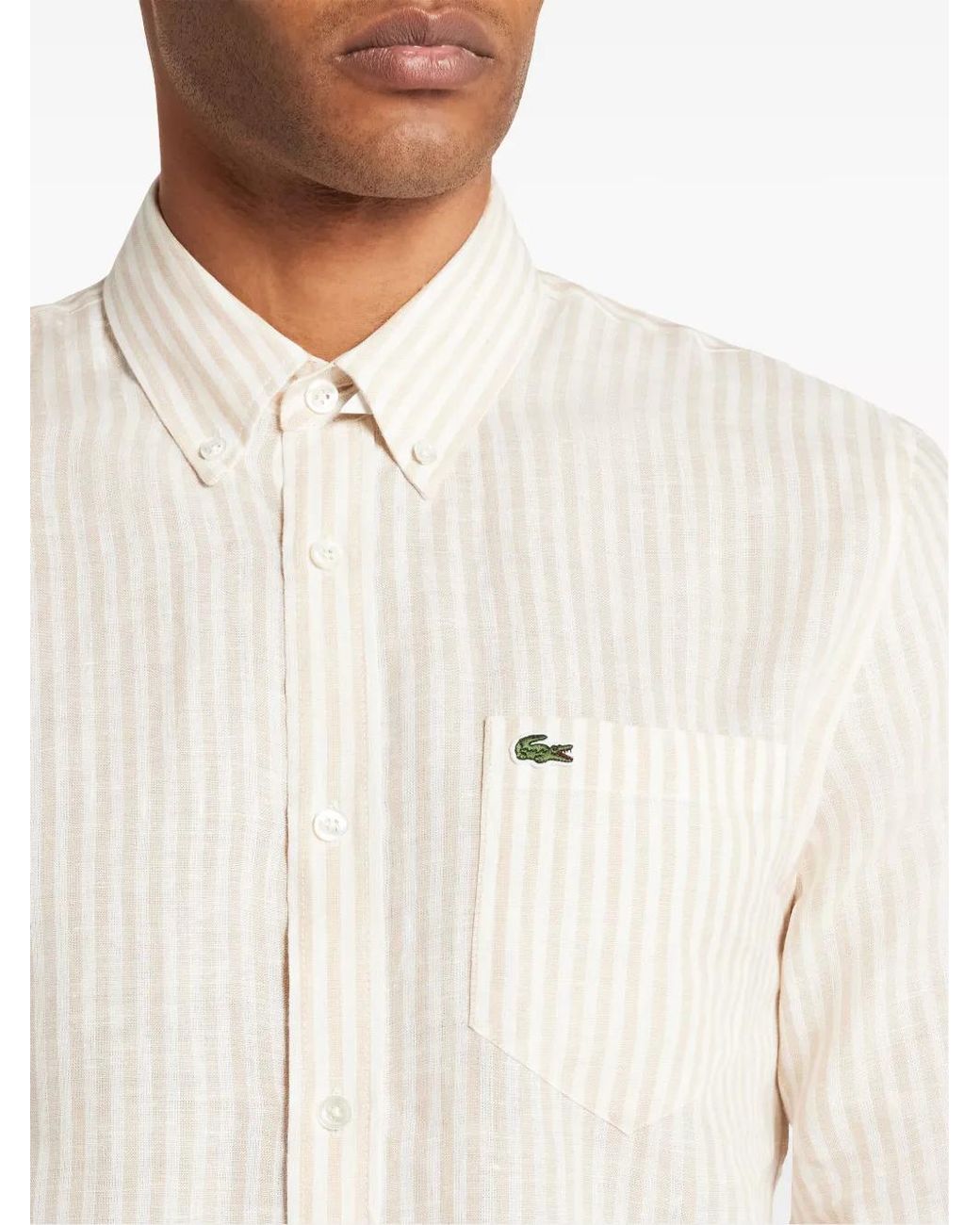 Lacoste White Striped Linen Shirt for men