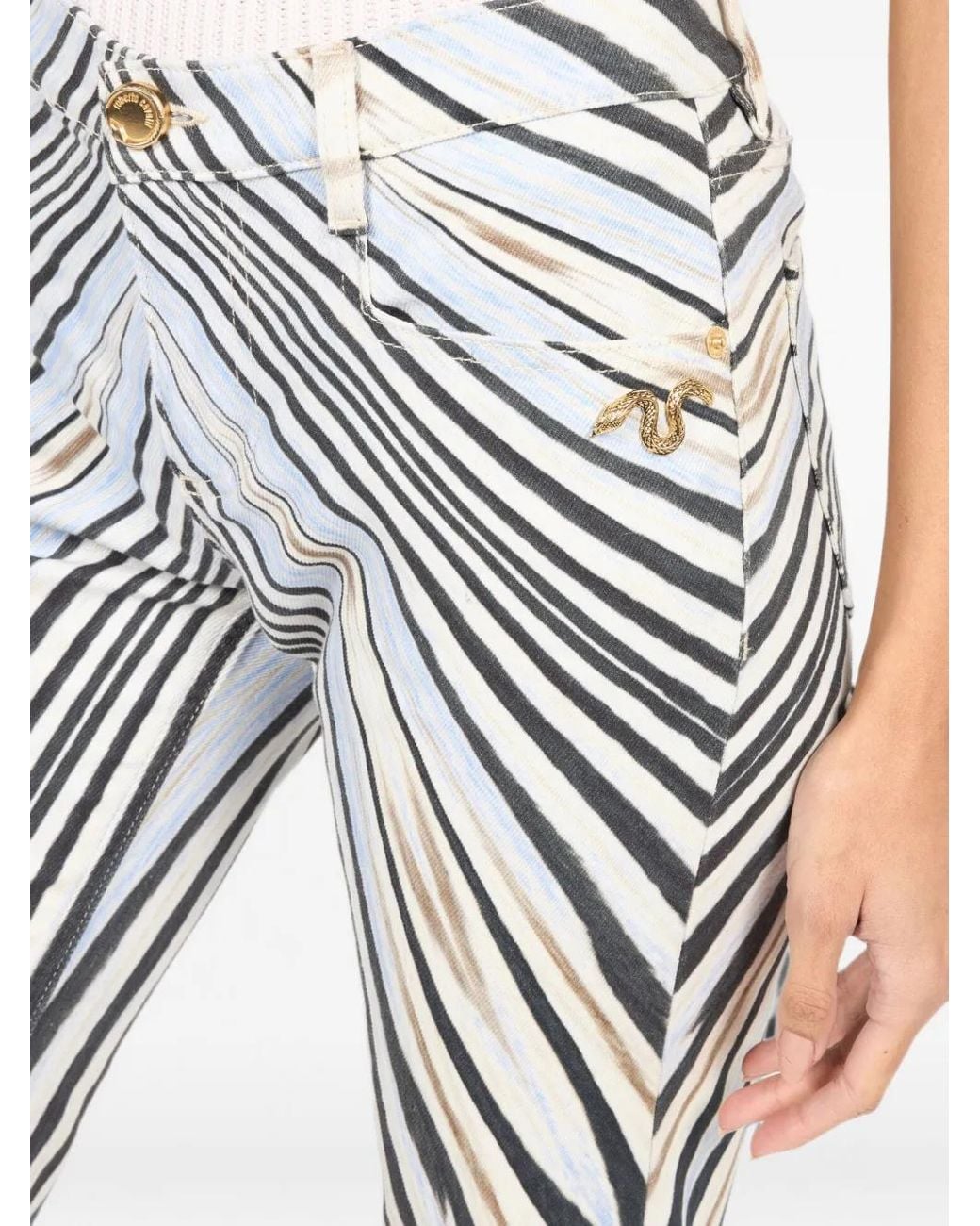 Roberto Cavalli White Zebra-Print Flared Trousers