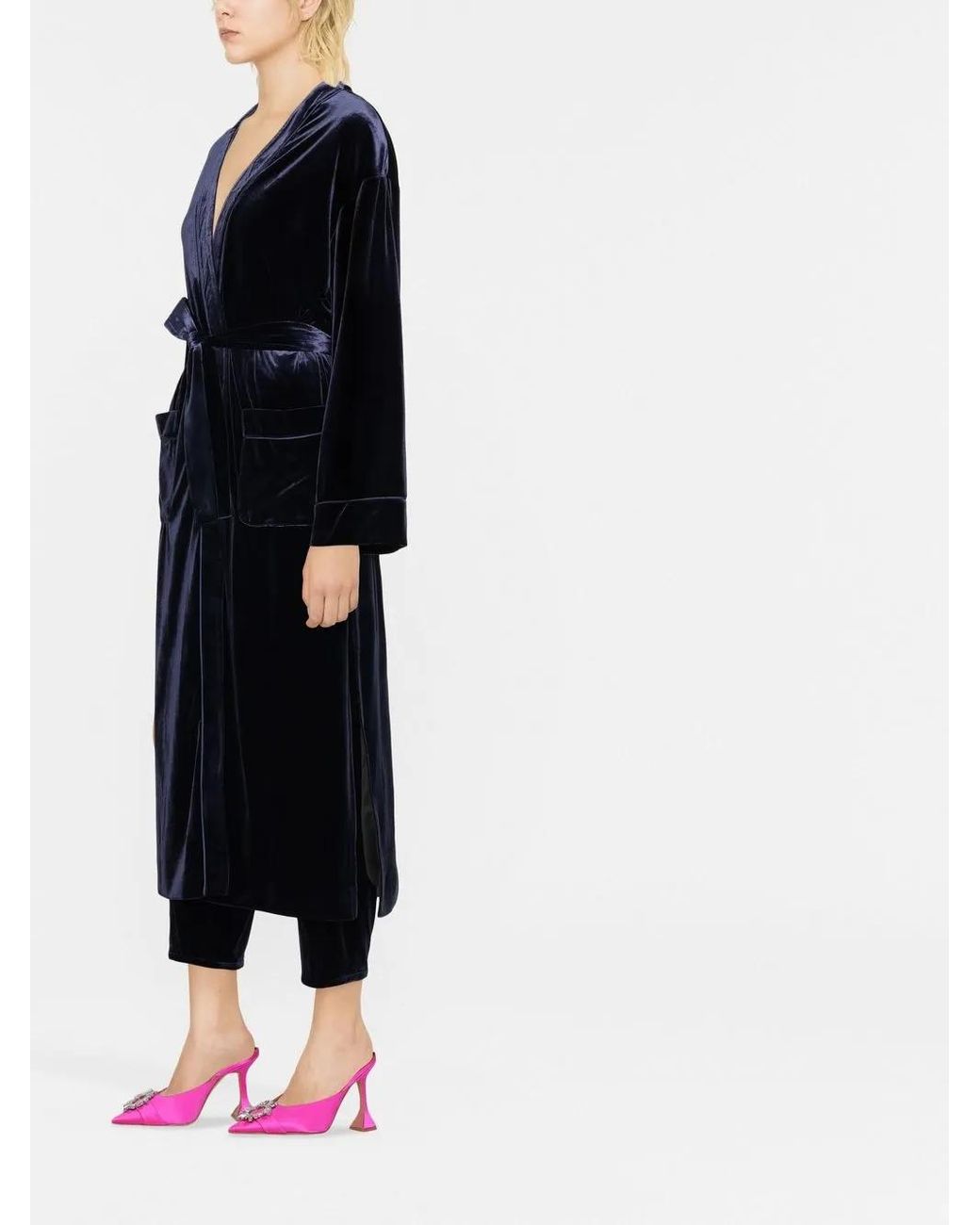 Blanca Vita Black Velvet-Effect Tie-Waist Coat