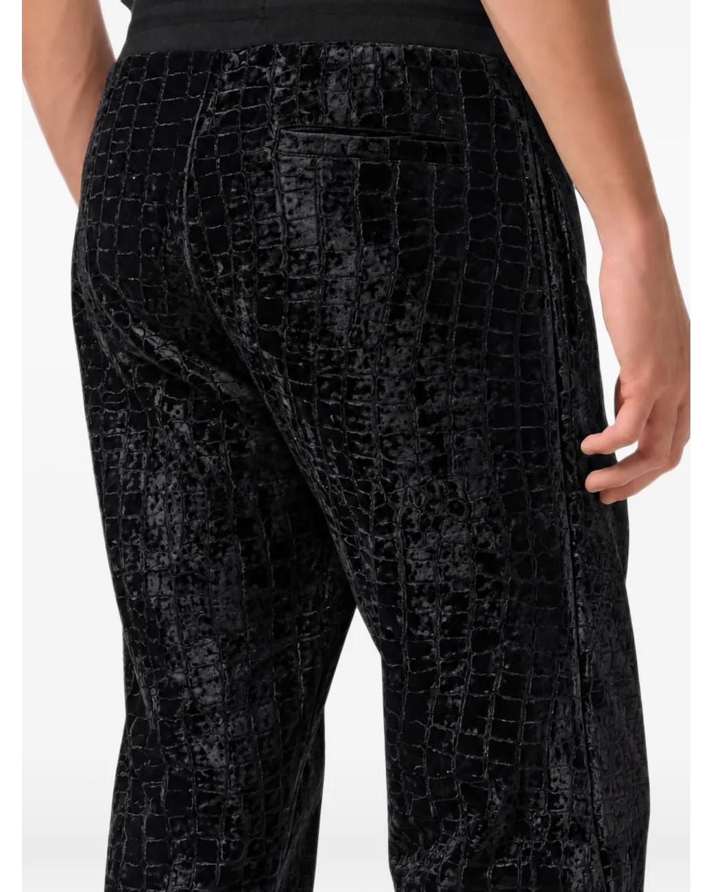 Philipp Plein Black Velvet Tracksuit Pants Cocco for men