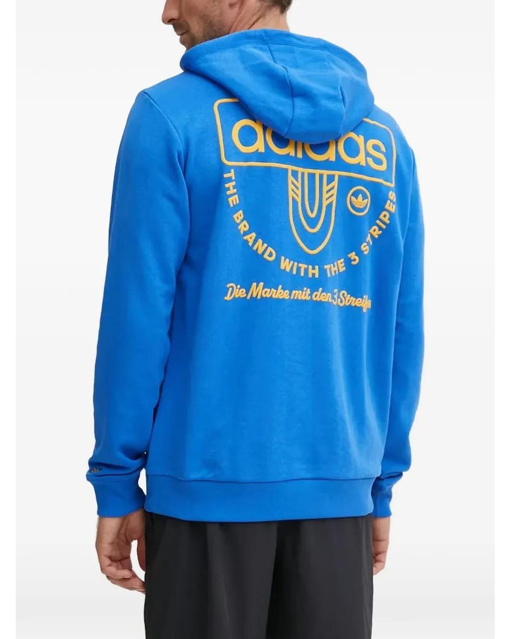 Adidas Blue Logo-Print Drawstring Hoodie for men