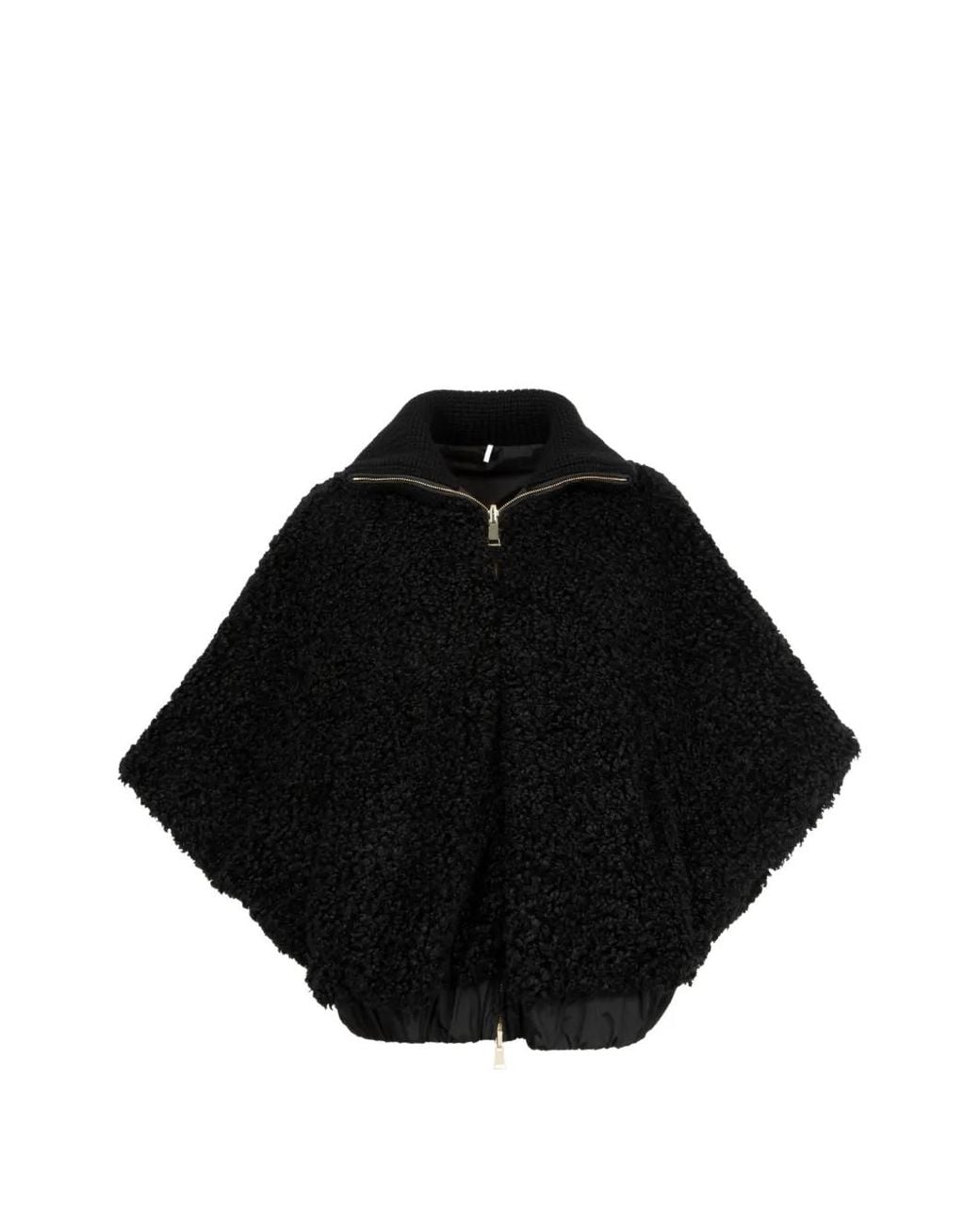 Moncler Black Zip-Up Fleece Cape