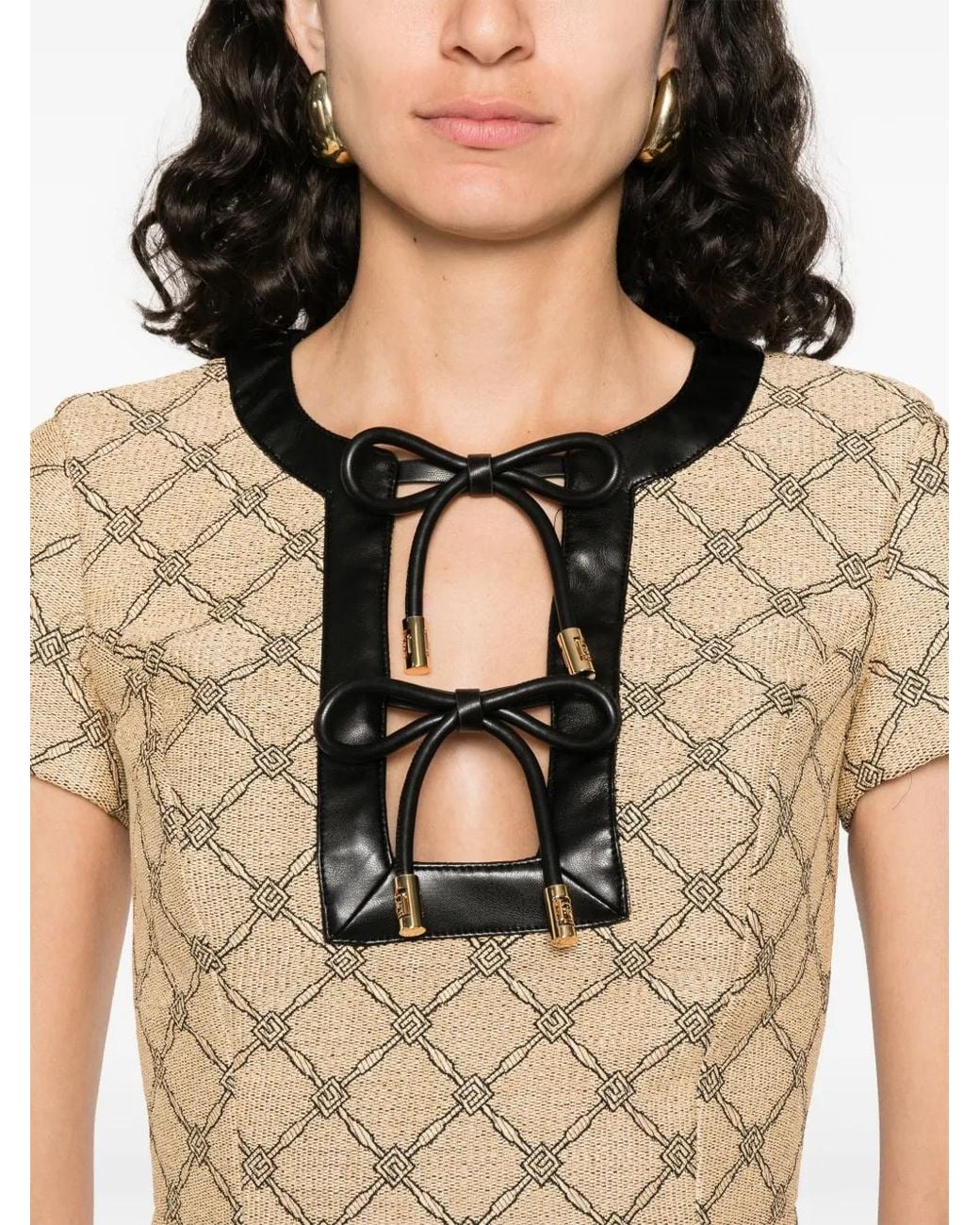 Elisabetta Franchi Brown Monogram-Jacquard Dress