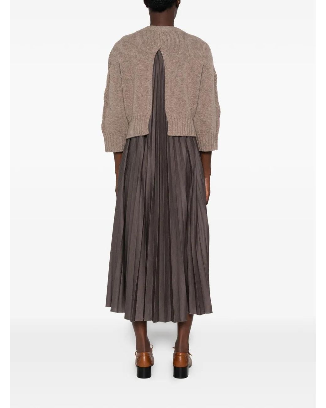 Weekend by Maxmara Brown Pleated Midi Dress And Sweater Set