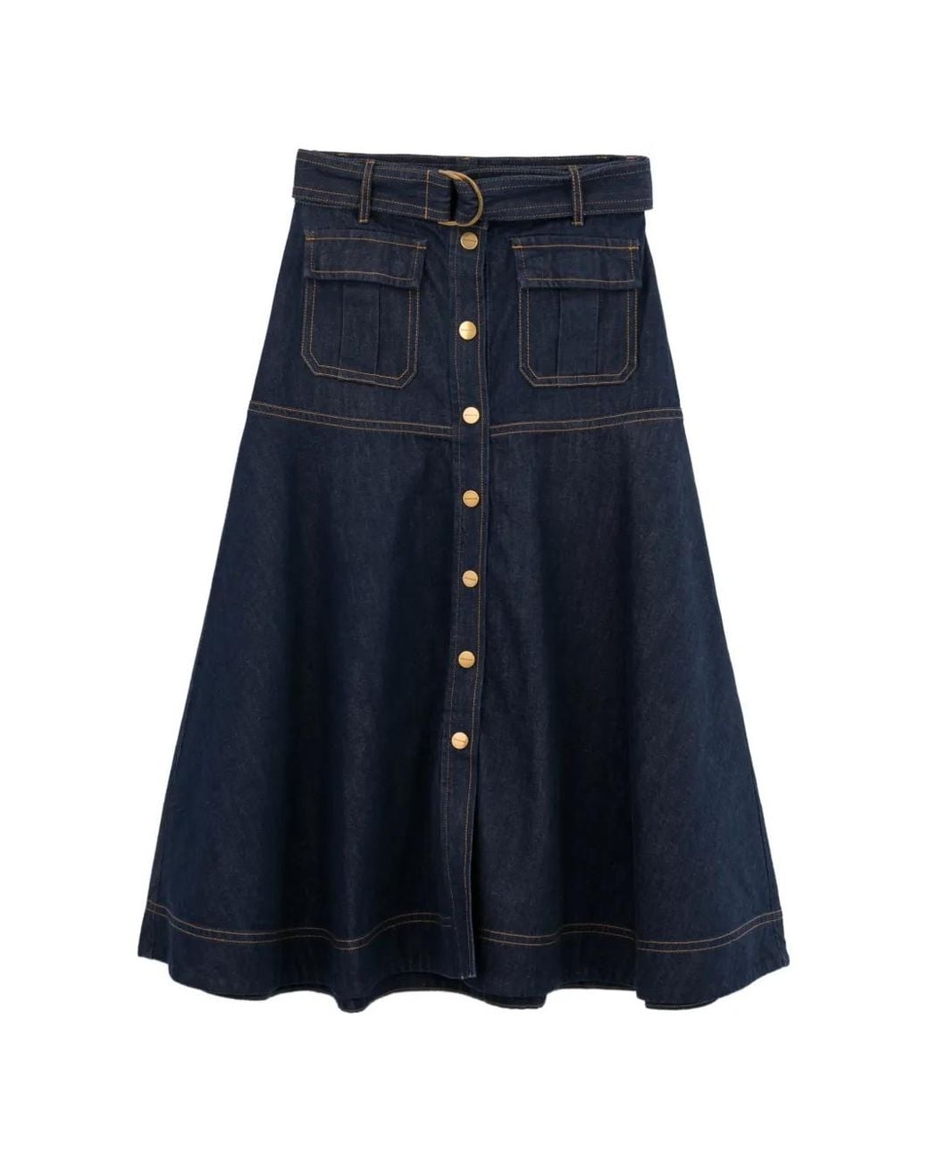 Zimmermann Blue Belted Button-Front Skirt
