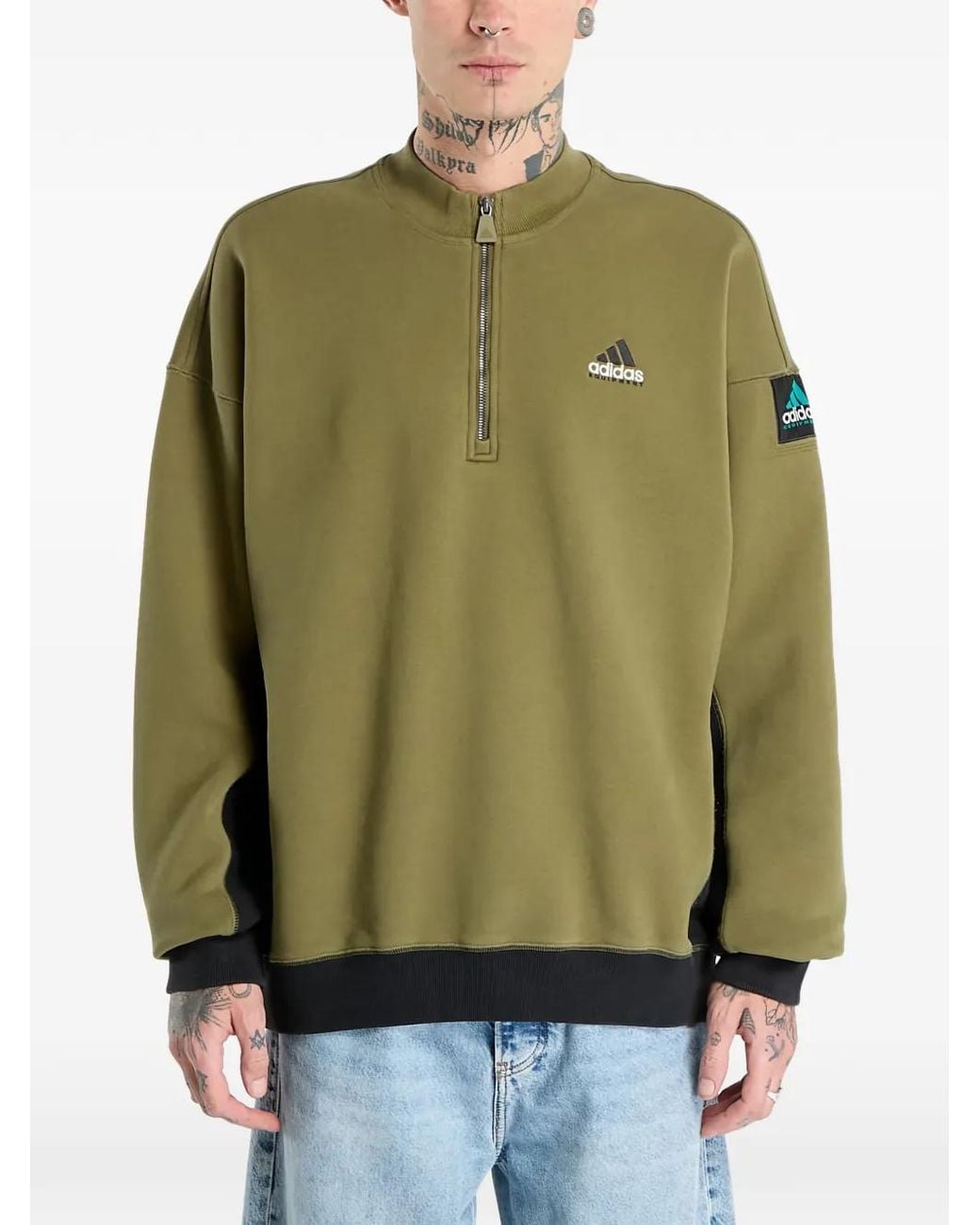 Adidas Green Blocked Half-Zip Knitwear for men