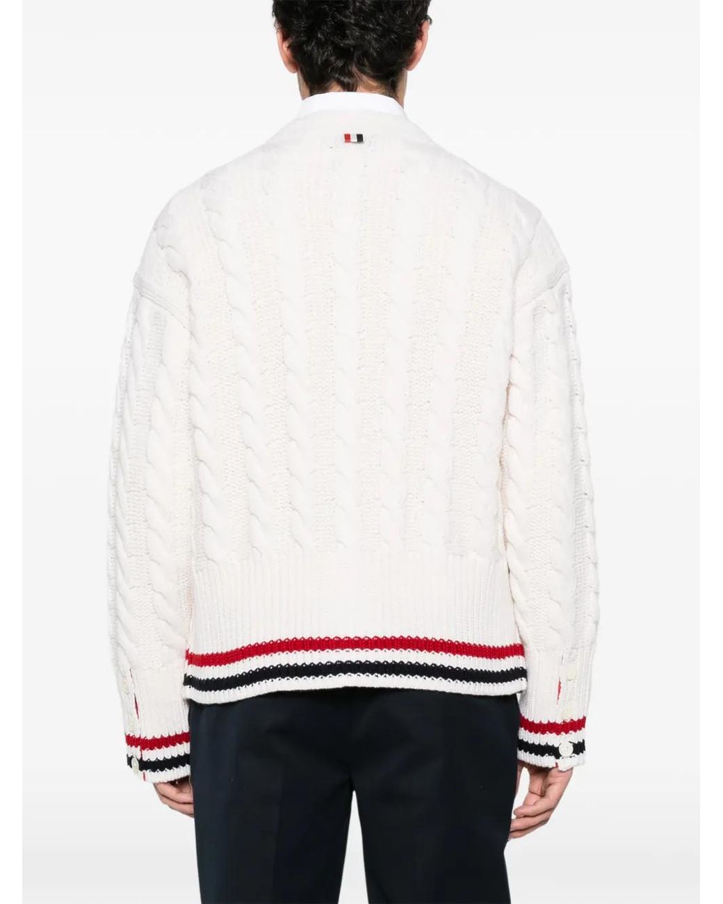 Thom Browne White Cable Knit Wool Cardigan for men