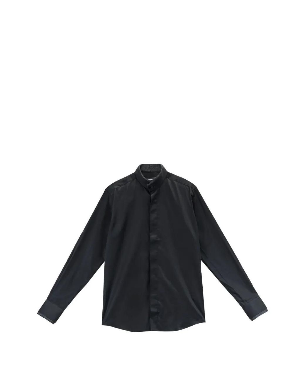 Karl Lagerfeld Black Mandarin-Collar Long-Sleeve Shirt for men